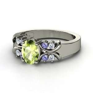  Gabrielle Ring, Oval Peridot Platinum Ring with Tanzanite 