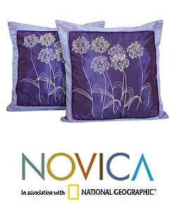 Pair of Purple Dandelions Cushion Covers (Thailand)  