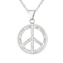 Sterling Silver Crystal Peace Sign Necklace  