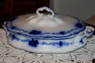   Grindley England   Clover   Flow Blue Oval Covered Serving Bowl  