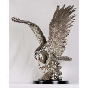 25 inch Medium Ancient Silver and Pewter Eagle Wings Figurine Statue