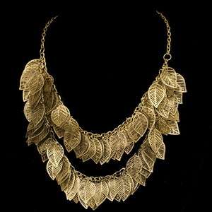 gold plated bling hollow out leaf strand bead necklace  