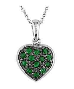 14k White Gold Emerald Heart Locket Necklace  