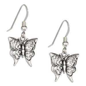   Sterling Silver Filigree Butterfly Earrings on French Wires Jewelry