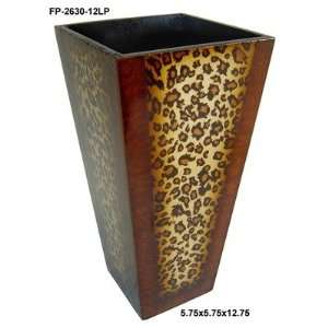  Cheungs Rattan Wooden Planter with Leopard  12 Inch 