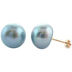 DaVonna 14k Gold Blue Freshwater Pearl Stud Earrings (10 11 mm 