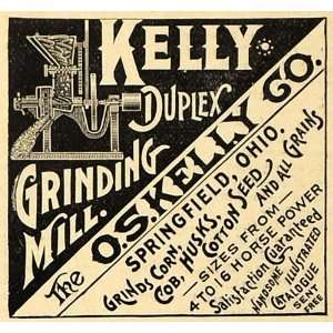  1890 Ad O.S. Kelly Duplex Grinding Corn Grain Mill 