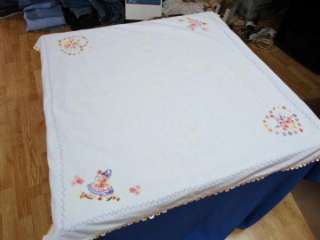 Vtg Antique EMBROIDERED SOUTHERN BELLE Tablecloth 33X34  
