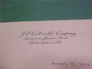 1945 LETTER J.E. CALDWELL COMPANY JEWELERS PHILADELPHIA  