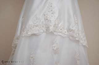 White Satin, Organza Beaded Strapless Wedding Gown NWOT  