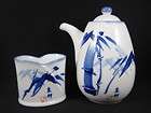 Japanese Porcelain Teapot & Cup Blue White Bamboo