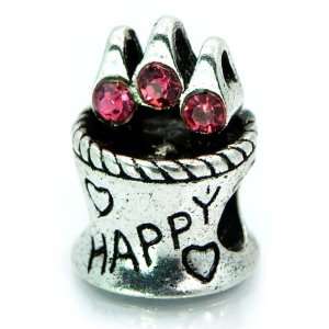 Antique Silver  Happy Birthday Cake  Top Quality Exquisite Charm 
