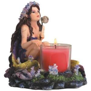  Purple Fairy Blowing Bubbles and Sitting Candle Holder 