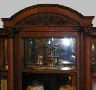 Antique Victorian Oak China Cabinet Curio with carved claw feet  