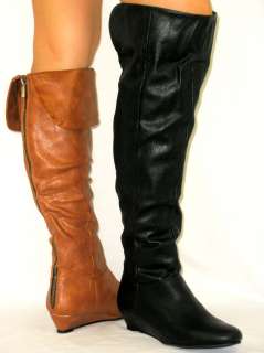 Tall Fold Over Flat Riding Boot Low Wedge Heel *Over Knee Thigh High 