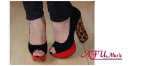   Leopard Platform Pump Classic Open Toe Block High Heel Shoes Sandals
