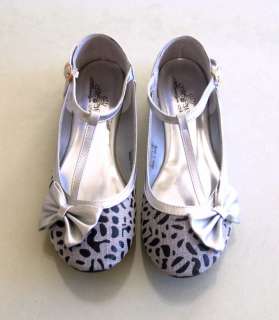   Strap Ballet Flats Bow Animal lepard Print White Silver 6 10  
