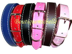Flat leather dog collars Pink, Hot Pink, Red, Blue, Black, Brown 