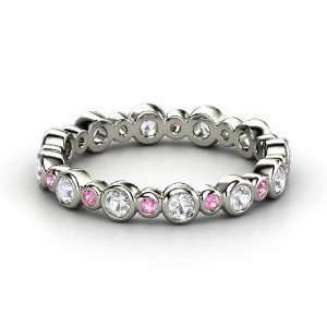 Heartbeat Band, 14K White Gold Ring with White Sapphire & Pink 