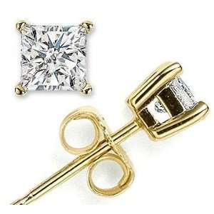   Yellow Gold Prong Princess .20 Carat Diamond Stud Earrings Jewelry