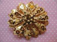 Big Padded Sequin Flower w/ Beads Appliques x 10  Gold  