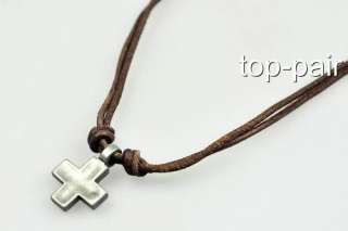 Surfer Cool Cross Leather Beach Chocker Necklace Brown  