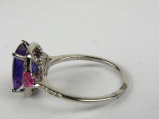   25ct Genuine Amethyst .15ctw Pink Sapphire & Diamond 14k WG Ring 2.8g