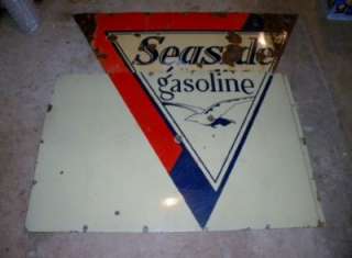Old Seaside Gasoline Diecut Porcelain Sign w Seagull CA  