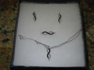   /White Diamonds Twist Pendant Earrings Ring Necklace Set 1/2ct  
