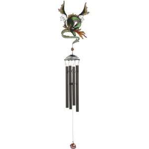   Copper Wind Chime with Green Dragon Blowing Fire Patio, Lawn & Garden