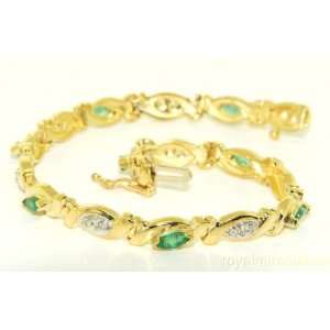  1.36 CTW Emerald & Diamond Tennis Bracelet 14K Yellow Gold 