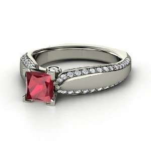  Aurora Ring, Princess Ruby 14K White Gold Ring with 