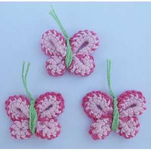  20pc Hot Pink Crocheted Butterflies Appliques CR47 Arts 