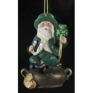 Luck of the Irish Santa Claus with Pot of Gold Christmas Ornament