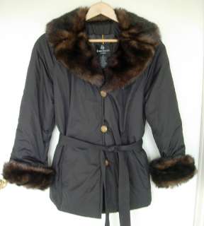   DENNIS BASSO Black Polyester Faux Fur Trimmed Jacket Coat Sz XS  