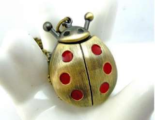 Ladybird Beetle Quartz Pocket Watch Chain Necklace H053  