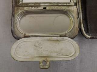 Antique Rare Compact Wallet Mirror Silver Tone Chain Engraved Vintage 
