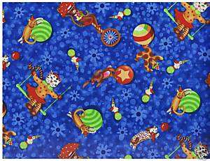   Fabric Baby Big Top Circus Animal Toss Blue Monkey Cat Cotton BTY