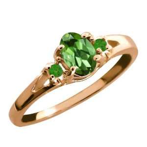  0.52 Ct Green Oval Tourmaline and Green Topaz Rose Gold 