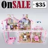   Toy House Fits Barbie Size Doll Furnitures 2.5 Ft Girl Dollhouse & Car