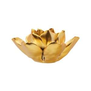 Set of Two Metallic Gold Ceramic Lotus Flower Tea Light Votive Candle 