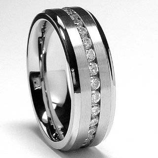 7MM Mens Eternity Titanium Ring Wedding Band with CZ sizes 7 to 12