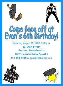 Ice Hockey Sport Custom Birthday Party Invitations Personalized  
