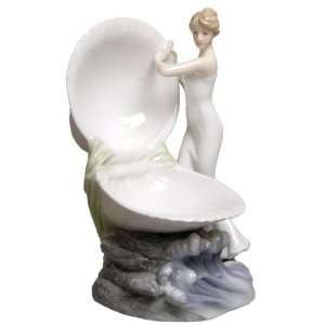    Woman and Clam Shell Porcelain Jewelry Dish