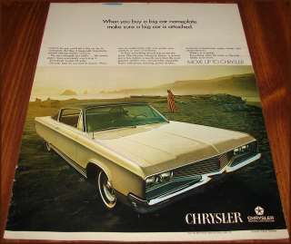 1968 CHRYSLER NEWPORT 2 door Hardtop Car Photo AD  