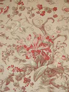 Antique French 19th block printed floral curtain Botanical ORCHID 