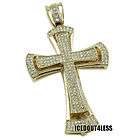 Gold Finish Double Layered Fully Iced Out Bling Cross  