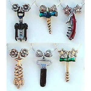  Corkscrew Collector Painted Wine Glass Charms, Set of Six 