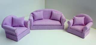 Set 3 Pink Dollhouse Sofa Miniatures Furniture Couch 1  