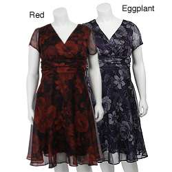 Connected Apparel Womens Plus Size Floral Print Chiffon Dress 